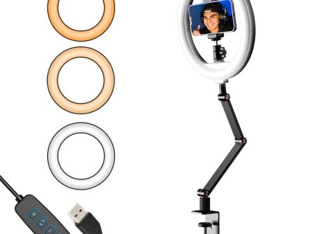 APEXEL APL-FL20 10-inch Multi-angle Adjustable Fill Light USB Desktop Selfie Ring Light 3 Color Mode Video Light with Stand, Phone Holder Sale