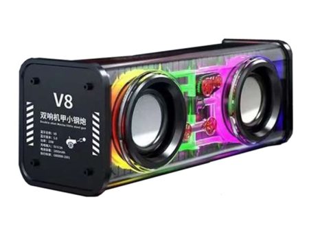 V8 Transparent Mecha Music Speaker Bluetooth 5.0 Wireless Subwoofer with RGB Light Sale