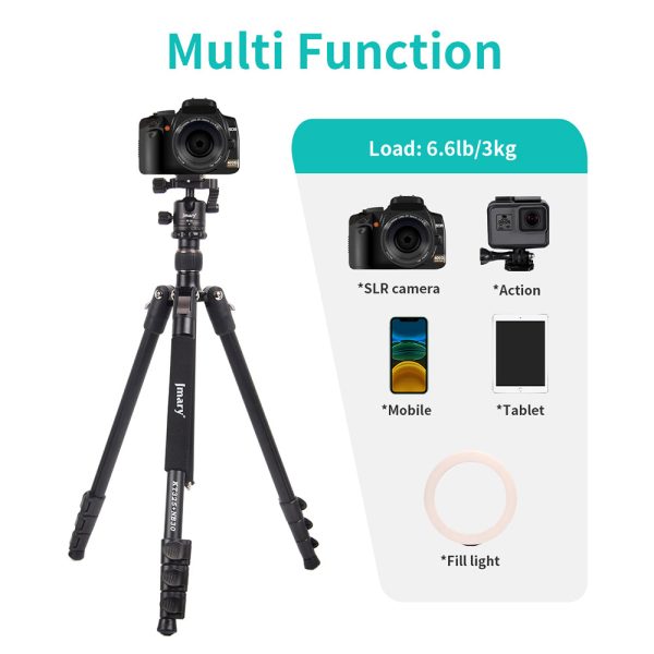 JMARY KT325-NB30 1.6m Aluminum Alloy Cell Phone Tripod Stand for SLR, Action Camera Rotating Portable Tripod Holder Online Hot Sale